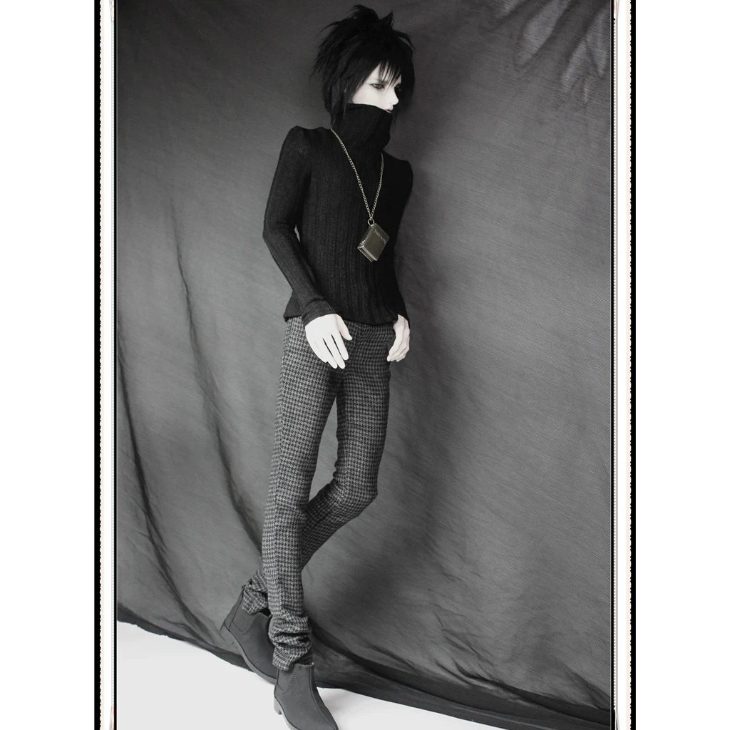 Fashion 1/3 BJD Black Turtleneck Sweater Plaid Pants Set Outfit Clothes Accessory for Normal 70cm Uncle Size Doll