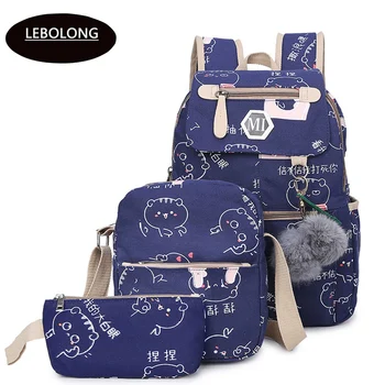 

Lebolong Fashion USB Charging Canvas Backpack 3 Pcs/set Backpacks Women Schoolbag For Teenagers Man Student Book Bag Satchel