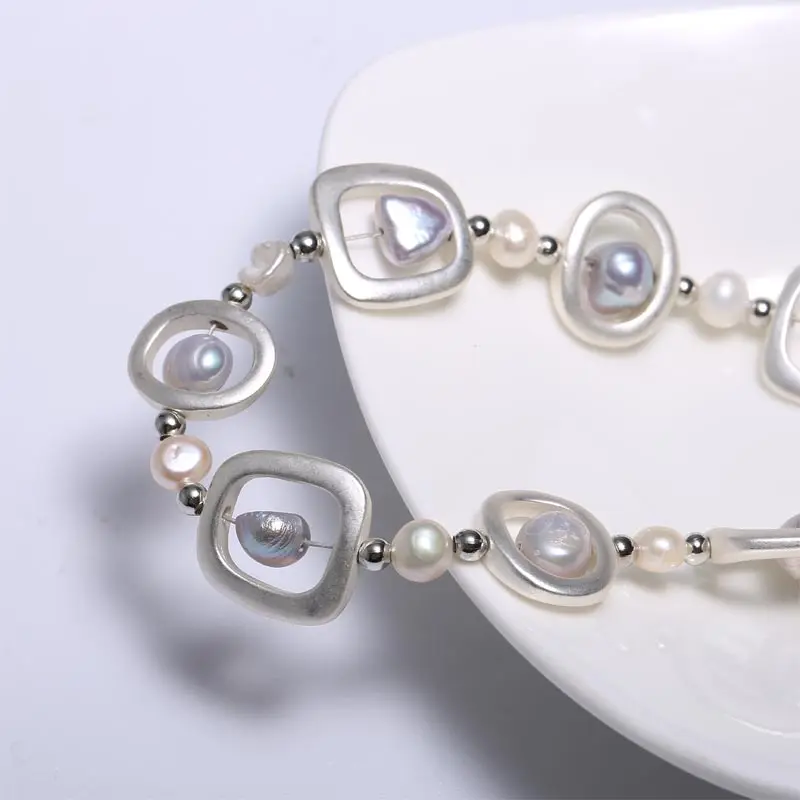 Please Both Parties Long Pearl Necklace Geometry Necklace Pearl 7-8 mm Diameter Personality Match