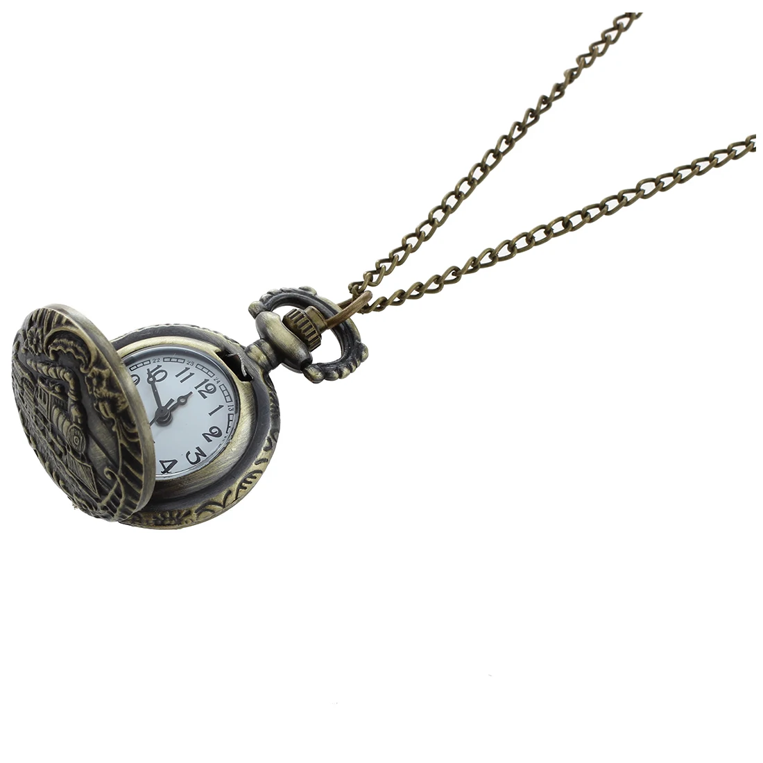 

Retro Bronze Steampunk Quartz Pocket Watch Pendant Chain Clock Locomotive Pattern