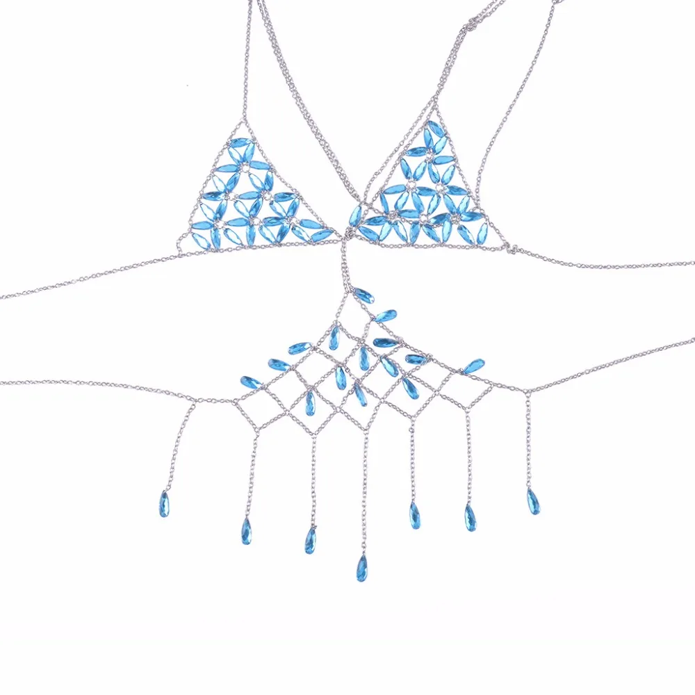 Цепочка для тела со стразами Женская пояс-цепочка на талию Топ Бюстгальтер жгут летнее бикини Капля воды бодицепь летние праздничные украшения