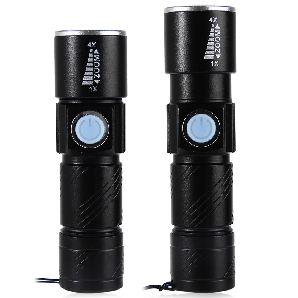 2PCS Original Flash Light 3 Modes USB LED Flashlight Rechargeable