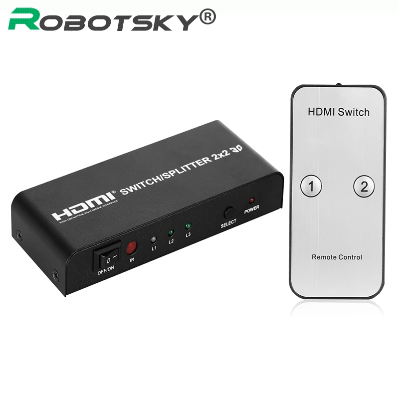 

3D 1080P 2x2 HDMI Switch Splitter 2 In 2 Out HDMI Switcher Converter & Remote Control with Battery for XBOX PS3 PS4 Projector