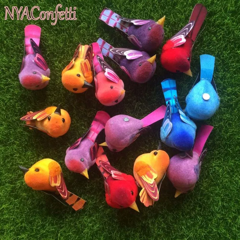 

12PCS,4-6*2-2.8*2-3CM Multicolor Mini Artificial Foam,Paper Flocking Birds With Magnet,Fake Bird Wedding&Christmas Decoration