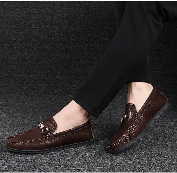 ERRFC/Новое поступление; мужские черные лоферы; модная повседневная обувь без шнуровки, рыбный металл; Мужская трендовая обувь для отдыха; обувь для вождения; 38-46