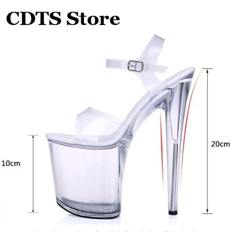 ФОТО CDTS Plus:34-44 Summer crystal Buckle sandals 20cm ultra thin heels transparent platform wedding woman shoes Crossdresser pumps