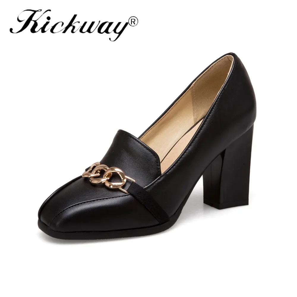 

Women Office Shoes Spring New Women Shoes Big Chain Retro Fashion High Heels Square Toe Shallow Footwear Women Large Size 34-50