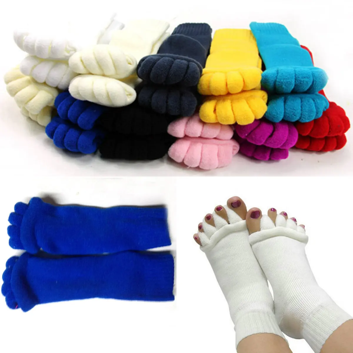

1 Pair Five Toe Socks Fingers Toes Separator Foot Alignment Pain Relief Massage Socks Gift for Woman Health Care 6 Colors