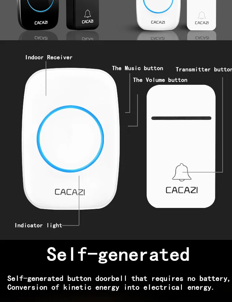 Автономный беспроводной дверной звонок, водонепроницаемый, умный, без батареи, 200 м, дистанционный, светодиодный, для домашнего звонка, 38 колец, 3 громкости, EU Plug deurbel