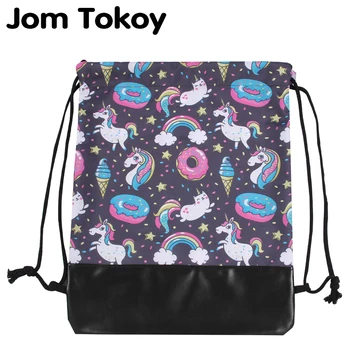 

Jom Tokoy Drawstring backpack New 3D Printing Schoolbags Unicorn Pattern Women Drawstring Bag
