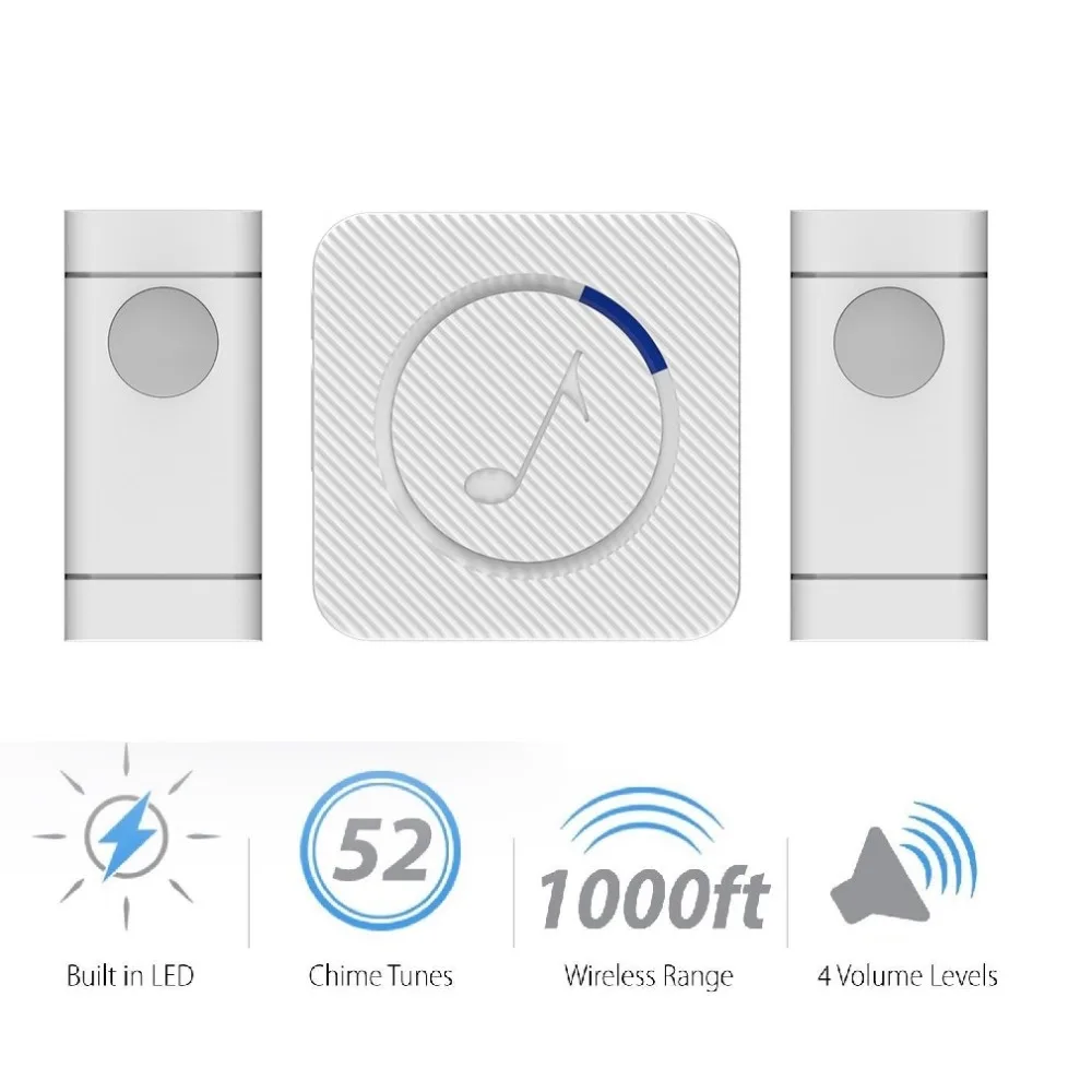 

Waterproof Wireless Doorbell Kit Home Smart Long-range Remote Doorbell With Adjustable 52 Chimes US Plug 2018 NEW Arrival