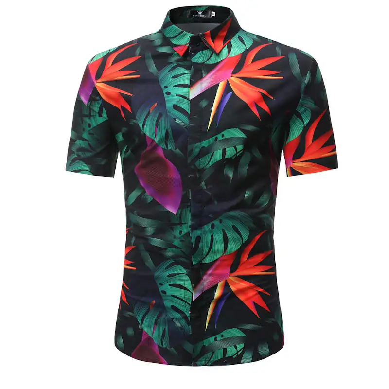 Гавайская рубашка мужская мужской Повседневное masculina печатных Пляжные рубашки короткий рукав модный бренд SizeM-3XL