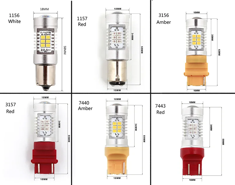 1156 P21w Ba15s Led 1157 Car Bulb BA15D P21W T20 7440 W21W W21/5W 7443 3156 3157 Turn Signal Light 2PCS