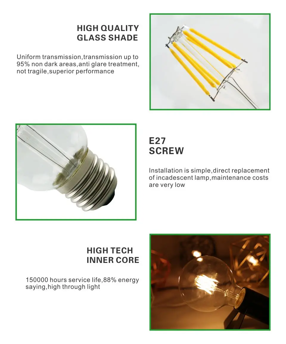 LAN му светодиодный ламп накаливания E14 C35 C35L G45 светодиодный лампы E27 A60 ST64 Edison светильник 220V 2W 4W 6W Античная Ретро Винтаж Стекло лампа