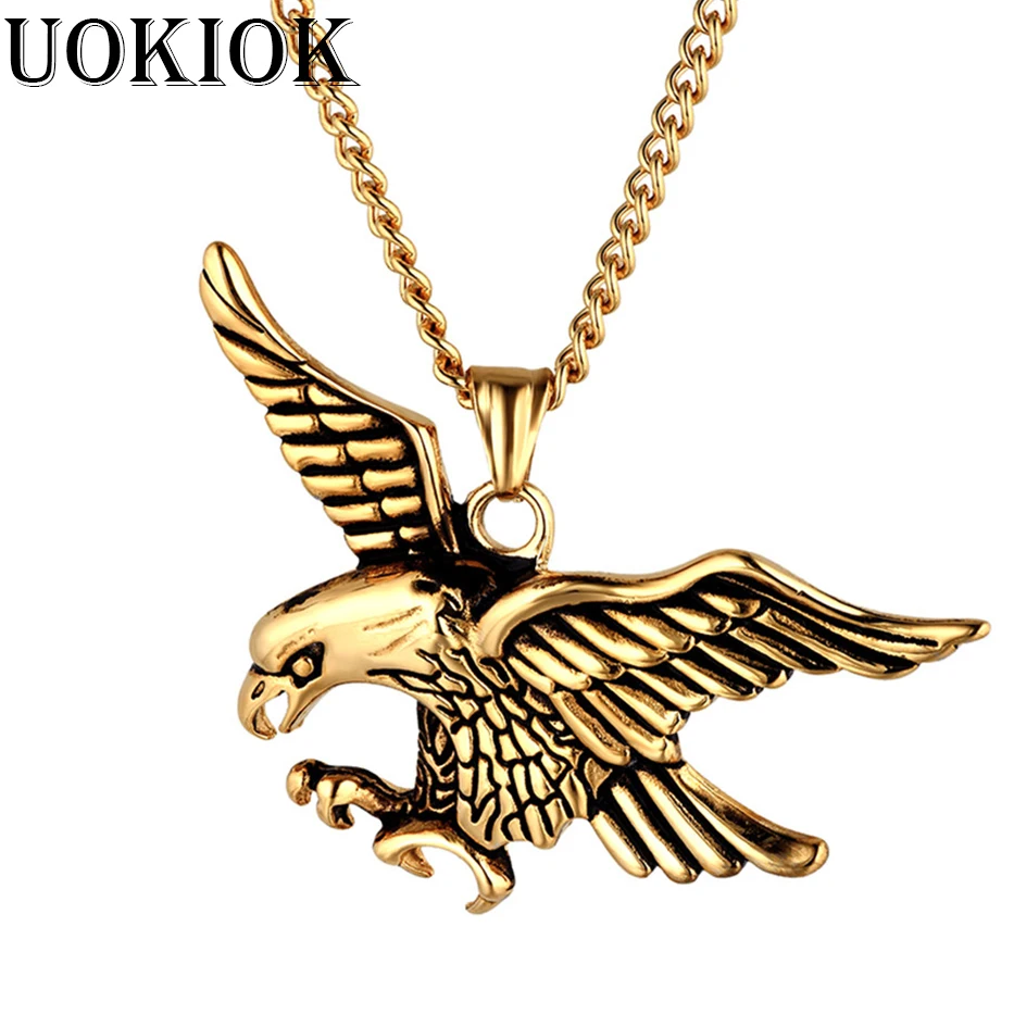 Men's Necklace Hawk Eagle Pendant With Stainless Steel Chain And Gold
