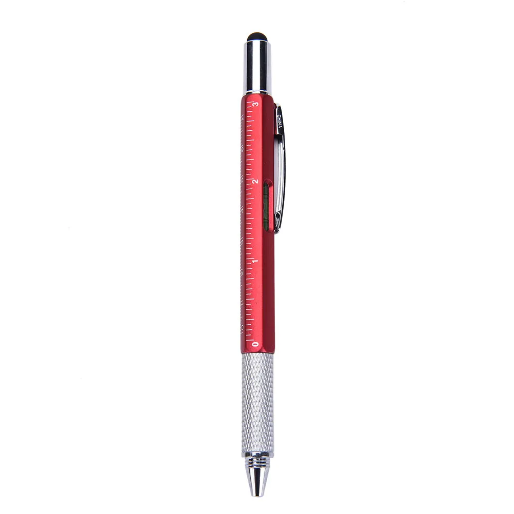 1 шт./лот, Новое поступление, инструмент, многофункциональная ручка-отвертка, линейка, спиртовой уровень с верхней и масштабной шариковой ручкой 6 в 1 - Цвет: Red