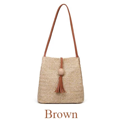 Yogodlns, женская соломенная сумка, богемная, из ротанга, пляжная сумка, ручная работа, вязаная, через плечо, сумка-мешок, летняя, с кисточками, пляжная сумка