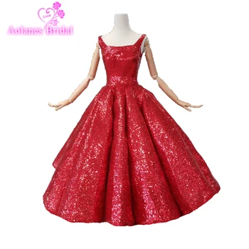 

Tea Length Shhiny Sequin Prom Dresses 2019 Scoop Neck Ball Gown Ankle-length Red Wedding Evening Dresses Arabic Vestido De Noiva