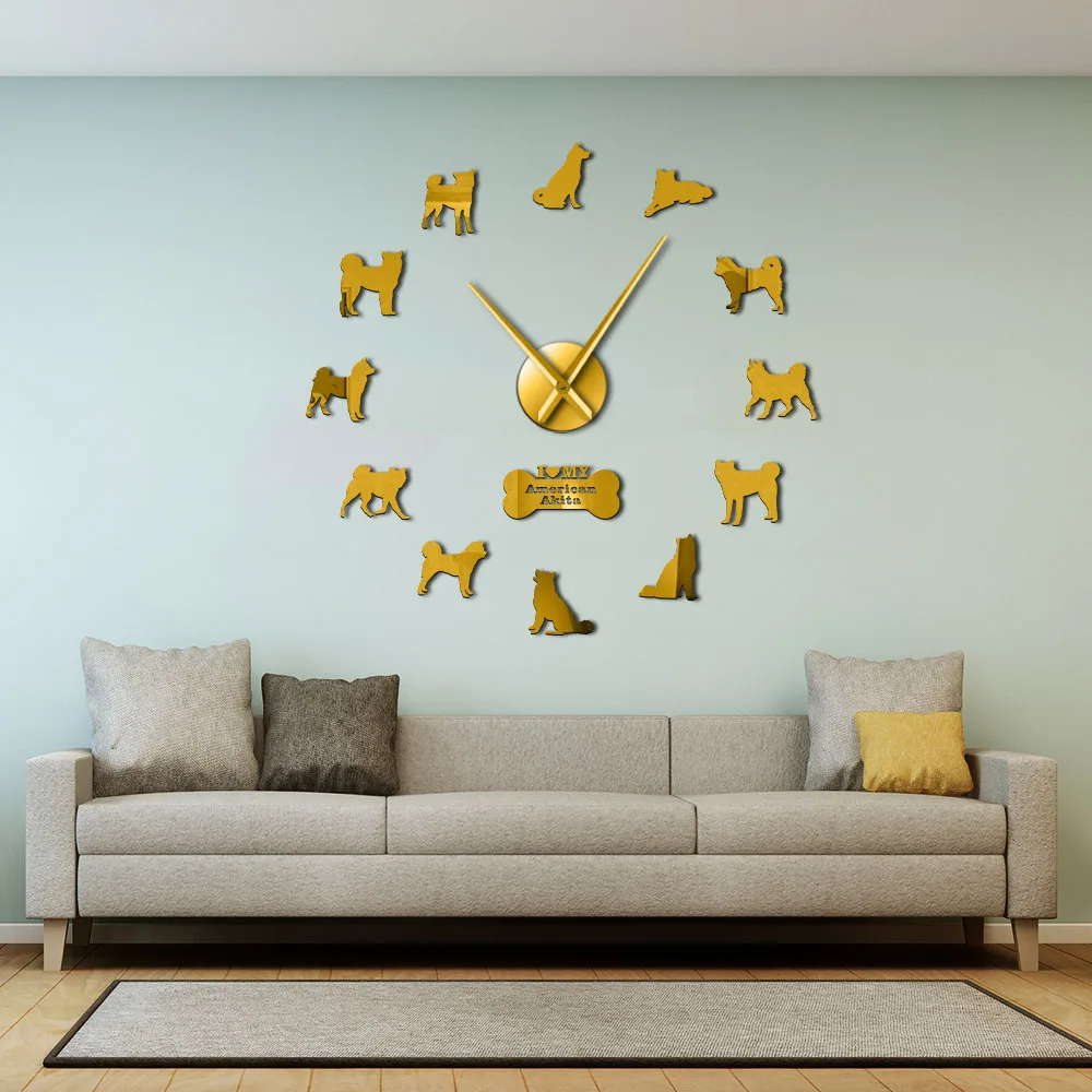 

American Akita Pet Design DIY Giant Clock Frameless Hanging Wall Clock For Dog Lover Home Decor Clock