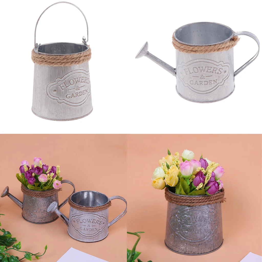 2pack Watering Kettle Shaped Hanging Rattan Planter Bucket Candy Color Flower Plants Pot Wedding Balcony Decoration