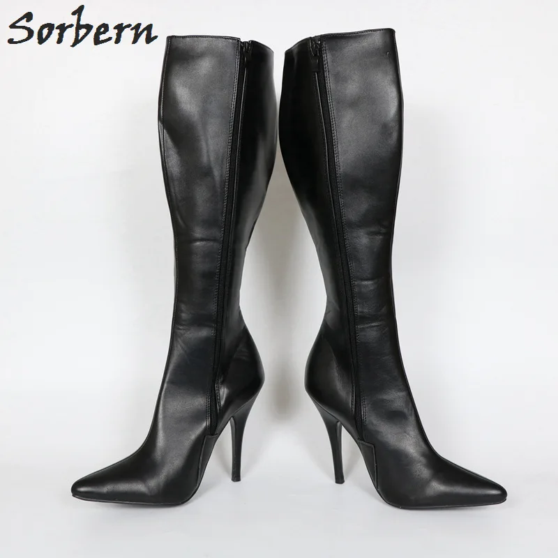 Fétiche Black Veau Haute Orteils Sexy custom Stilettos Talons Large Genou 46 Sorbern Bottes Grande Pointu 12 Fit Taille Boot Cm Personnalisé Talon Color A3LR45jq