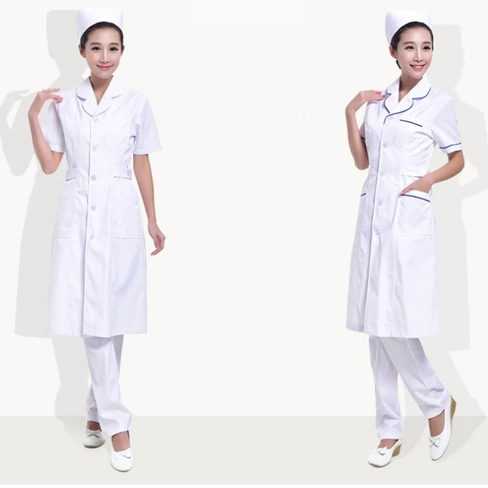 Сезон: весна–лето доктор униформа для медсестер медицинский комплект скраб Для женщин белый длинное пальто хирургического скрабы Женский