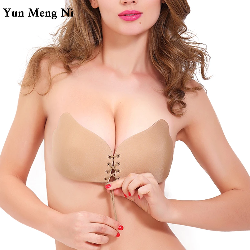 Sexy Women Strapless Backless Seamless Invisible Wing Belt Bra Self Adhesive Push Up Free Stick On