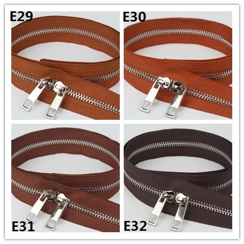 

5# white creamy-white khaki brown coffee double sliders sivler zipper roll 2 ways zipper zip head can be both directions