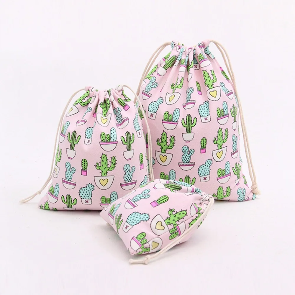 

Plants Cactus Flower Cotton Drawable 3 Different Size/Bag Pink Dark Blue Color Gifts Pouches Wedding Party Candy Bag Hot Selling