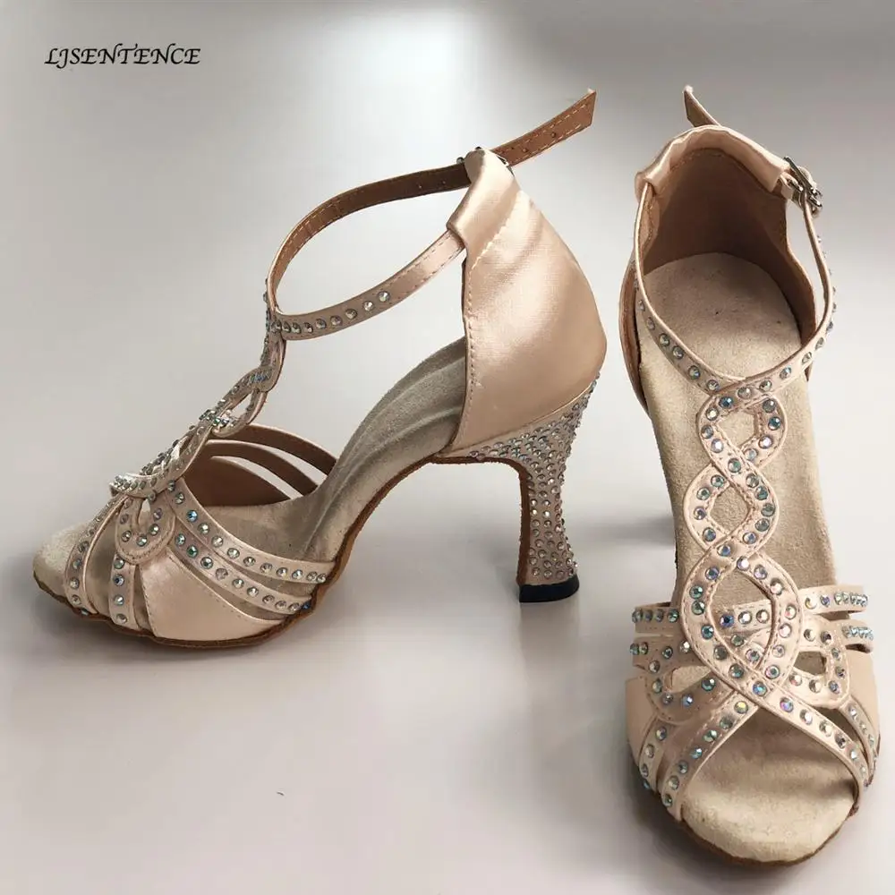 Comprar Zapatos de baile de fiesta para mujer brillantes diamantes de imitación de satén suave inferior baile latino zapatos de baile Salsa salón tacones altos 9 CM las mujeres zapatos de baile latino mujer calzado mujer