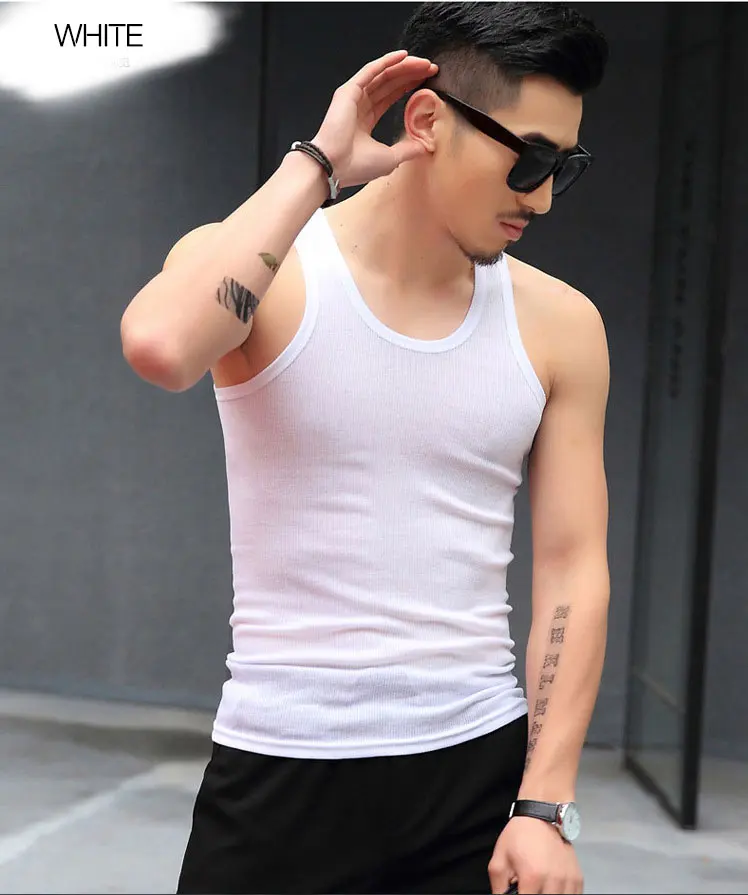 CMENIN Vest Men's all cotton Solid color seamless underwear clothing close-fitting broad shoulders O-neck vest comfortable K01