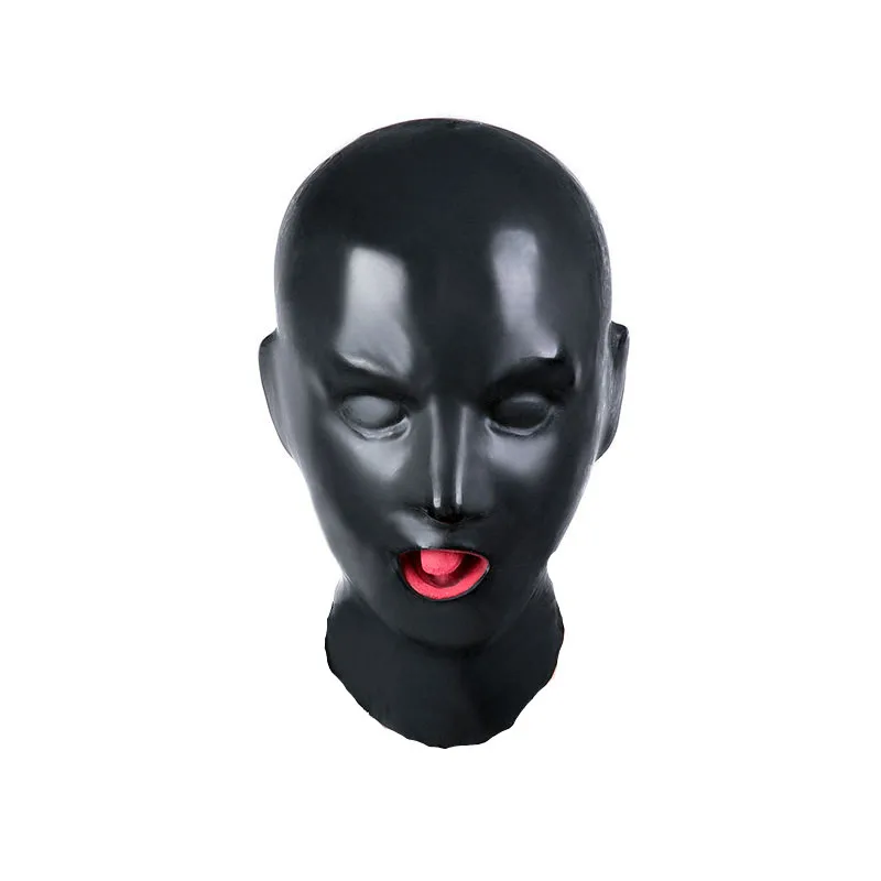 Adult Games Latex Mask 3D Headmask Latex Headhood With Red/Black Teeth AND Red/Black Nose Tube Eyesfree Headgear For Women