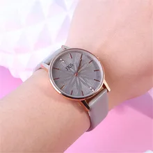 Reloj hombre Minimalist Diamond Round Dial leather band clock women bracelet for watches Quartz Wrist moda mujer Analog hour B30