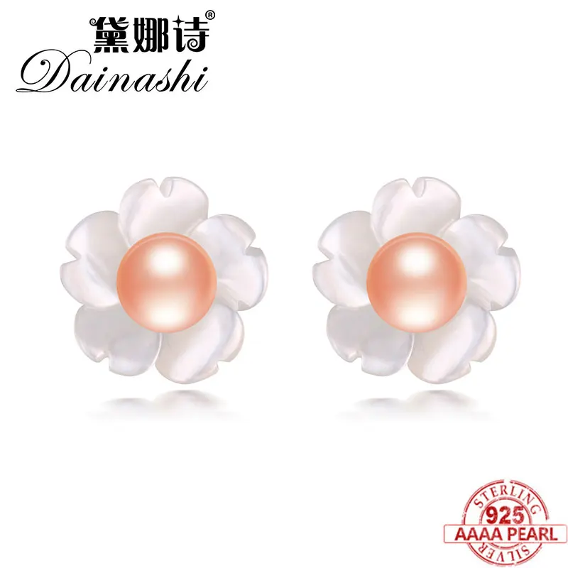 

Dainashi New Arrival 2018 Pearl Stud Earrings Silver 925 Jewelry Bread Round Real Pearl Stud Earrings Trendy Jewellery for Women