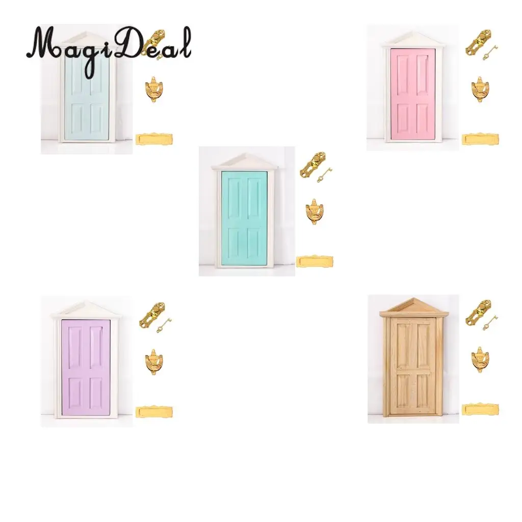 MagiDeal 1:12 Dolls House Miniature Wooden Steepletop Open Door with Hardware for Dollhouse Bedroom Bathroom Kids Toy 5Colors