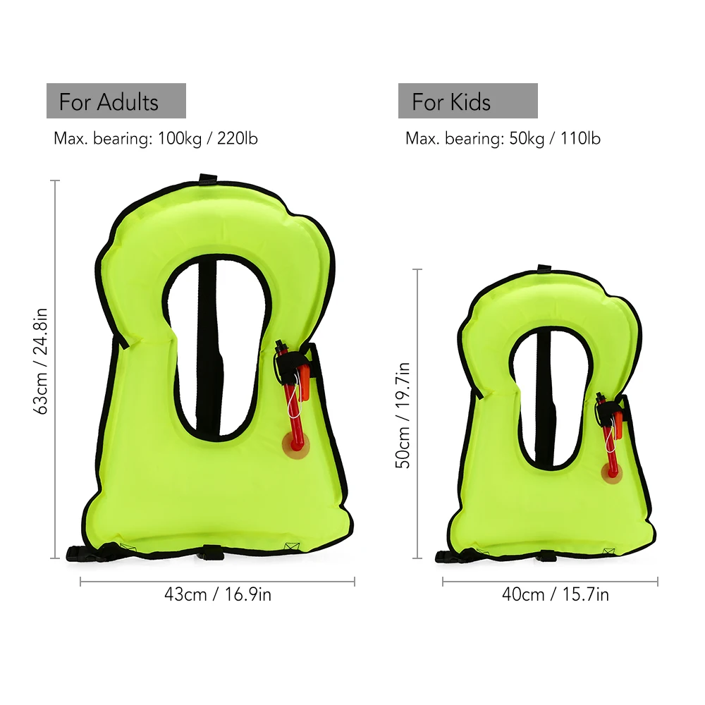Надувной спасательный жилет, жилет для сноркелинга, спасательные жилеты для сноркелинга, каякинга, плавания в бассейне, спасательный жилет для детей и взрослых