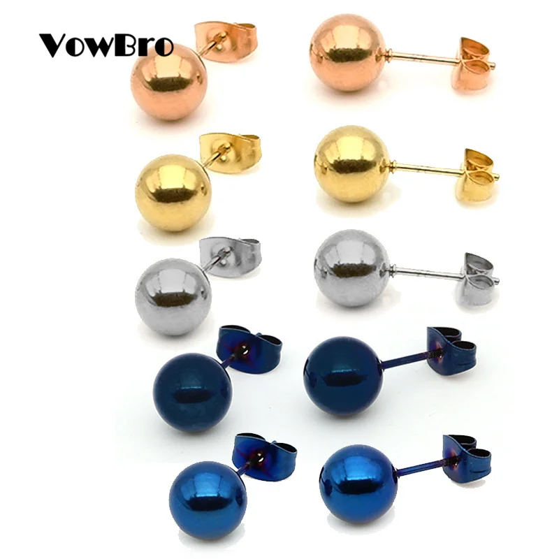Серьги гвоздики VowBro из хирургической стали серебристого цвета черные золотистые