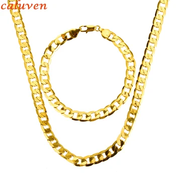 

Men Chain Jewelry Set Wholesale Black Gun /Gold Color Cuban Link Chain Necklace Bracelet Jewelry Set