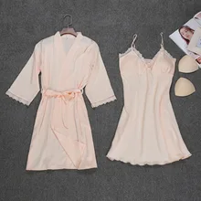 Новое поступление, модная кружевная женская ночная рубашка+ халат, комплект из двух предметов для сна и отдыха, роскошное Сексуальное Женское ночное белье, шелк, сатин