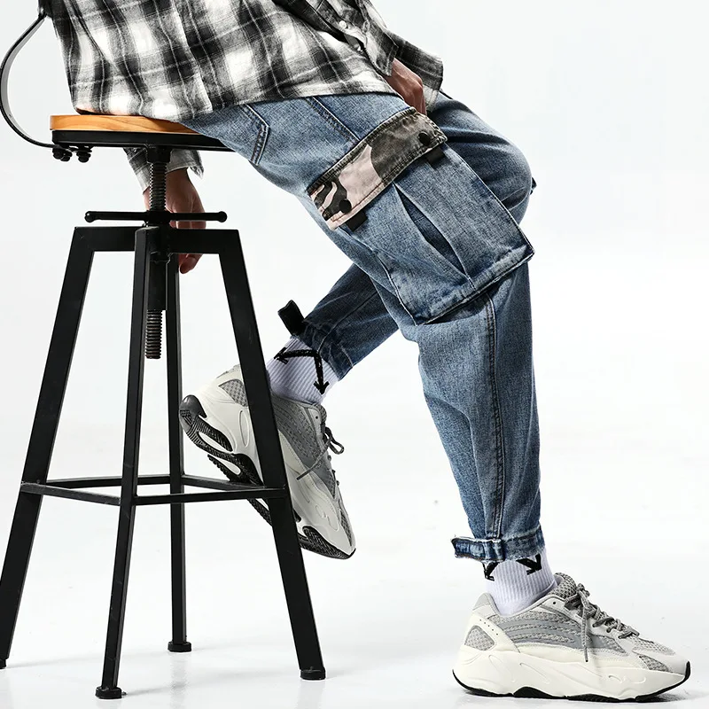 

2019 New Pants High Street Fashion Men Jeans Loose Fit Harem Pants Blue Color Hip Hop Ruffles Jeans For Men !X865