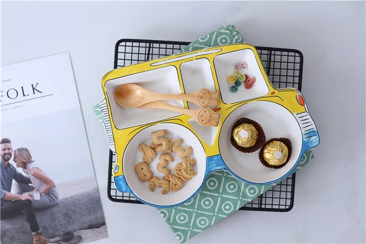 Керамическая машина моделирование детская тарелка еда столовая утварь для кормления, набор для кормления, керамическая мультяшная детская посуда
