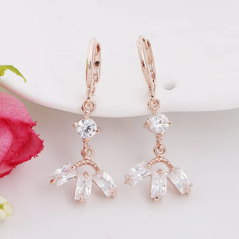Серебряная роза серьги узоры изысканный белый Большие циркон рождественские