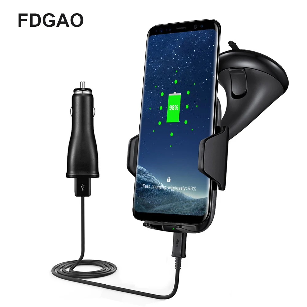 

FDGAO Car QI Wireless Charger for iPhone XS MAX XR X 8 Plus Fast Wireless Charging Pad Car Holder Stand Charger for Samsung S9