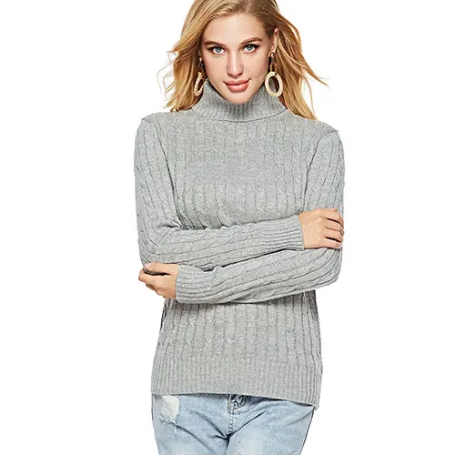 Женские зимние свитера с длинным рукавом, повседневный женский белый свитер с высоким воротом, Женский вязаный джемпер и пуловер, осень - Цвет: Gray