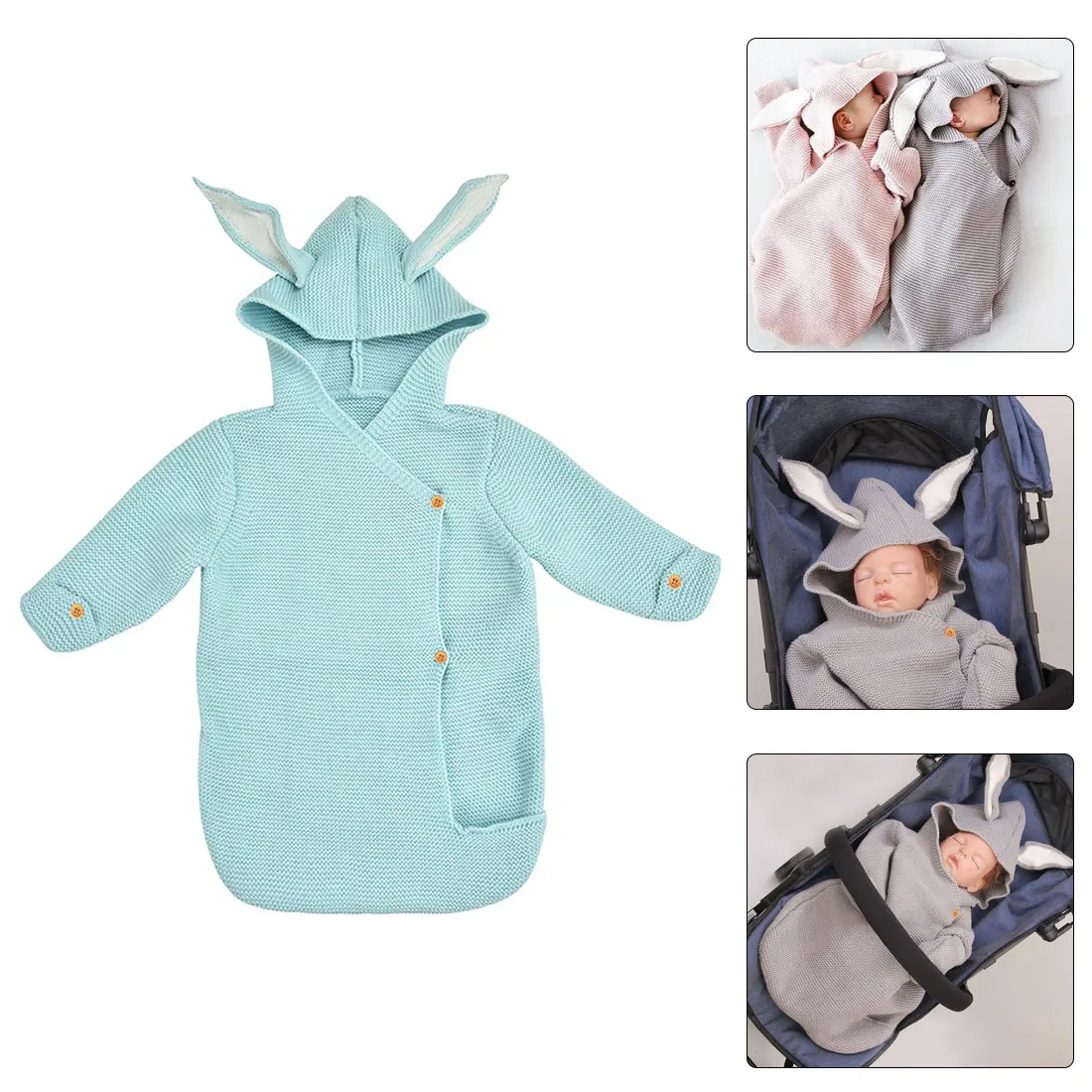 

Cute Rabbit Baby Stroller Sleeping Bag Spring Autumn Toddle Infant Knitted Swaddle Wrap Nest Envelopes For Newborns Kids