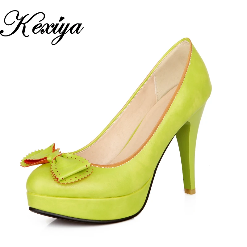 

Hot sale ! Big size 30-50 Fashion solid Women's shoes Bowknot decoration Platform Candy color wedding high heels HQW-6868