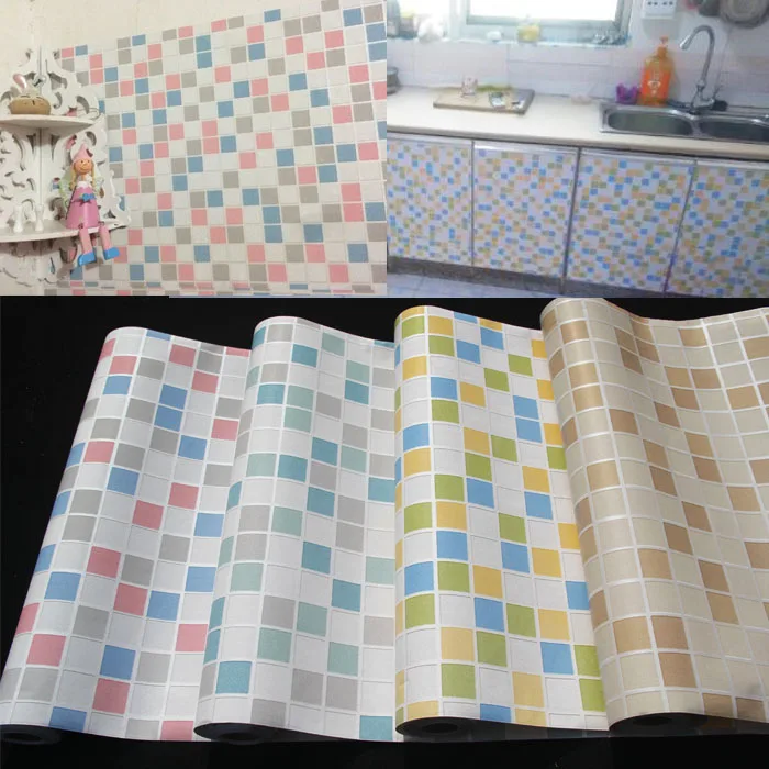 

new HOT 10m*45cm Mosaic stickers paste toilet tiles bathroom waterproof wallpaper self-adhesive floor stickers home kitchen oil