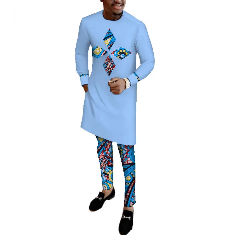 African-Clothes-for-Men-Long-Sleeve-Shirt-and-Pants-Set-Bazin-Riche-African-Print-Patchwork