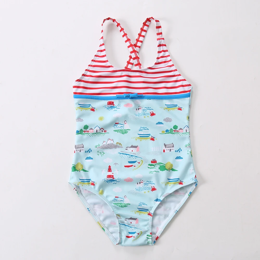 

2018 New Swimsuit Girls One Piece Swimwear Striped Bodysuit Floral Children Beachwear Sports Swim Suit Bathing Suit