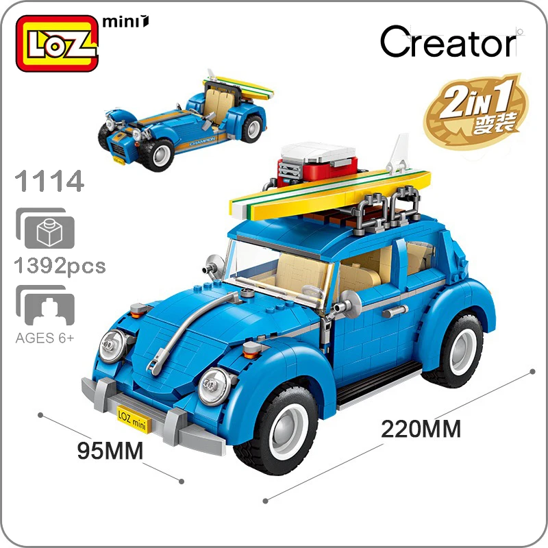 

LOZ Car Model 2-in-1 Blue Volkswagen Beetle Caterham Vehicle DIY Mini Blocks Brick Diamond Small Building Kids Toy Gift no Box